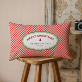 Personlig röd gingham God Jul semester Lumbarkudde