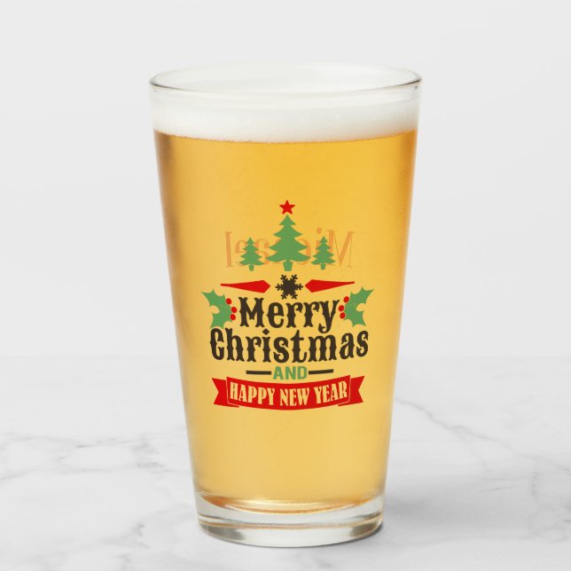 Personlig Röd Grön God Jul Typografi Glaskopp (Framsida fylld)
