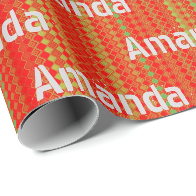 Personlig röd grön guld randig presentpapper (Rullad Hörn)