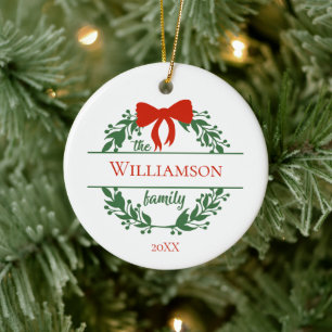 Personlig Röd Grön Krans Familjenamn Jul Julgransprydnad Keramik