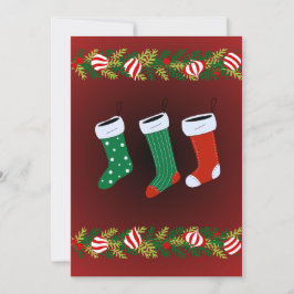 Personlig röd hängande strumpa platt julkort