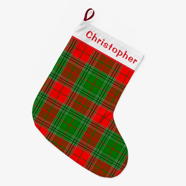 Personlig röd och grön rutig stor julstrumpa (Framsidan (Hängande))