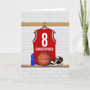 Personlig röd och vit baskettröja kort