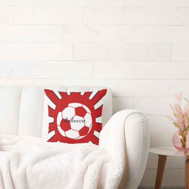 Personlig - röd och vit fotboll kudde (Soffa)