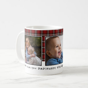 Personlig Röd Plaid jul 3 Foto Kaffemugg