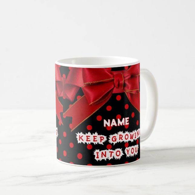 Personlig röd prickig motiverande  kaffemugg (Framsida höger)