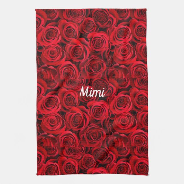 Personlig röd ros - allt-över-utskrift kökshandduk (Vertikal)