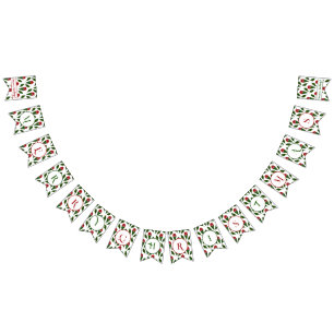 Personlig Röd ros Grönt Holly God jul Vimplar