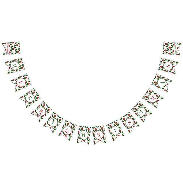 Personlig Röd ros Grönt Holly God jul Vimplar (Alla)