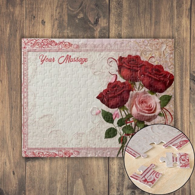 Personlig Röd ros Pussel (Personalized Red Rose Jigsaw Puzzle)