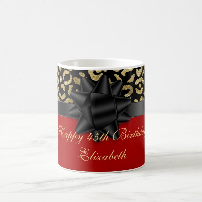 Personlig Röd Svart Guld Leopardtryck Födelsedag Kaffemugg (Center)