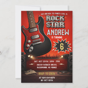 Personlig Röd Svart Rock och Roll Födelsedag Inbjudningar