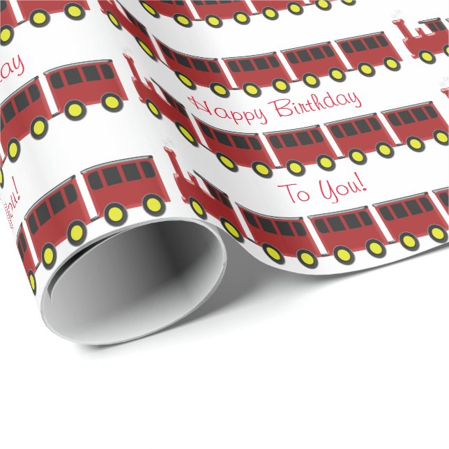 Personlig röd tågsdesign födelsedag presentpapper (Rullad Hörn)