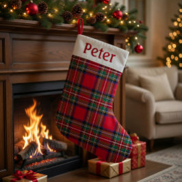 Personlig röd tartan julstrumpa