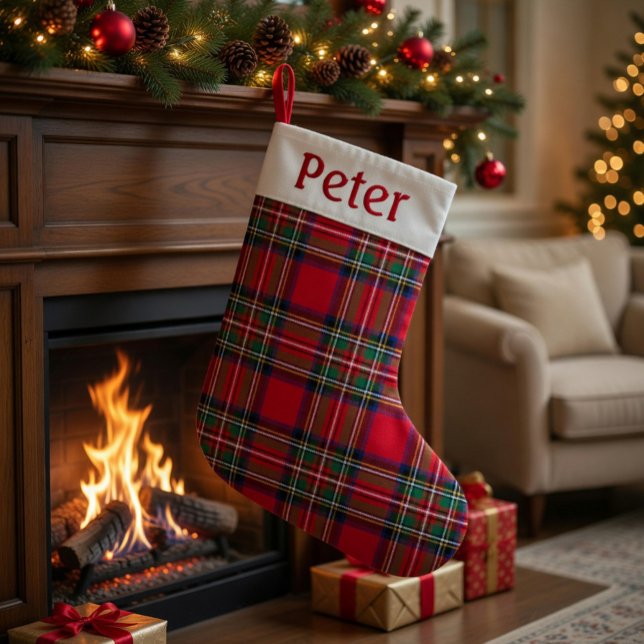 Personlig röd tartan julstrumpa (Skapare uppladdad)