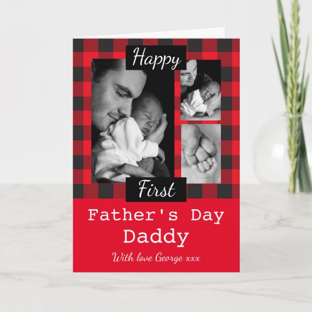 Personlig röd träfällare första fars dag  kort (Framsida)