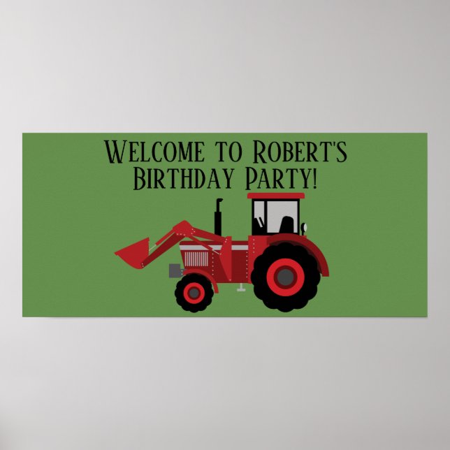 Personlig röd traktor grön födelsedagsfest poster (Framsidan)