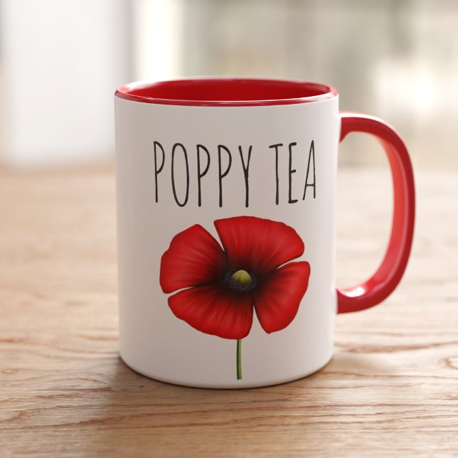 Personlig röd vallmote tvåtons mugg (Perfect poppy mug for your poppy tea! Just add your name)