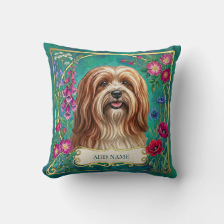Personlig röd-vit Lhasa Apso blommig kudde