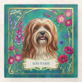 Personlig röd & vit Lhasa Apso glasunderlägg