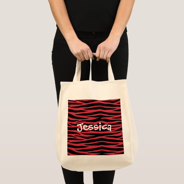 Personlig röd zebra vilda djur ränder handväskor tygkasse (Framsida (produkt))