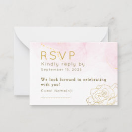 Personlig röda rosa guld blommig bröllop RSVP C Anteckningskort