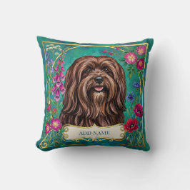 Personlig rödbrun Lhasa Apso blommig kudde