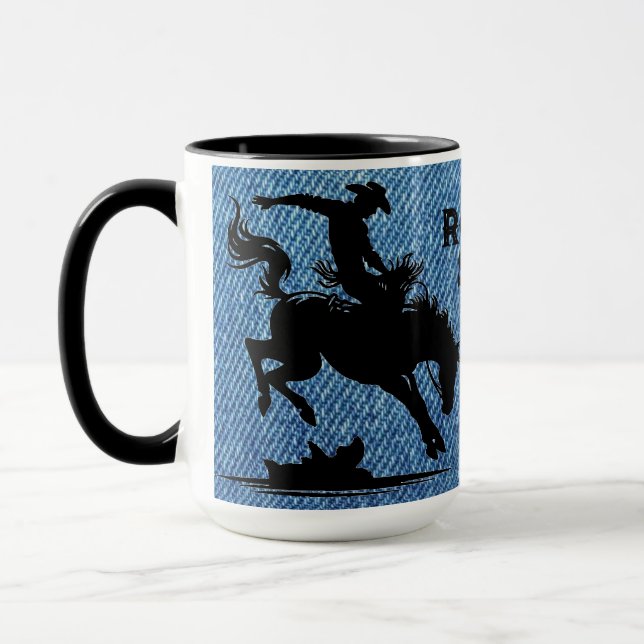 Personlig Rodeo Stjärna Blå Denim Mugg (Vänster)