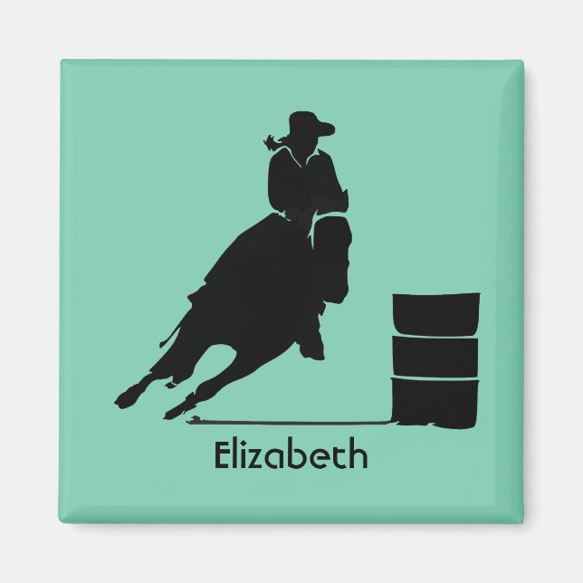 Personlig Rodeo Theme Cowgirl Barrel Racer Magnet (Framsidan)