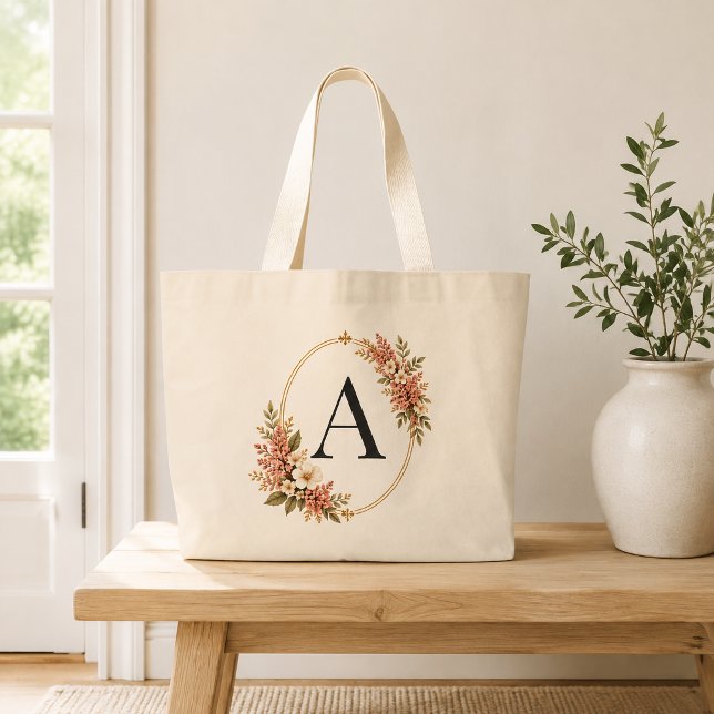 Personlig rödfärgad blomsterinitial Jumbo-handväsk Jumbo Tygkasse (Skapare uppladdad)