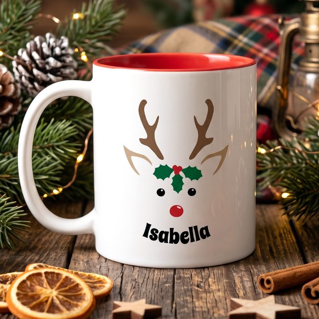 Personlig Rödnosad Ren - Jul Kaffemugg (Skapare uppladdad)
