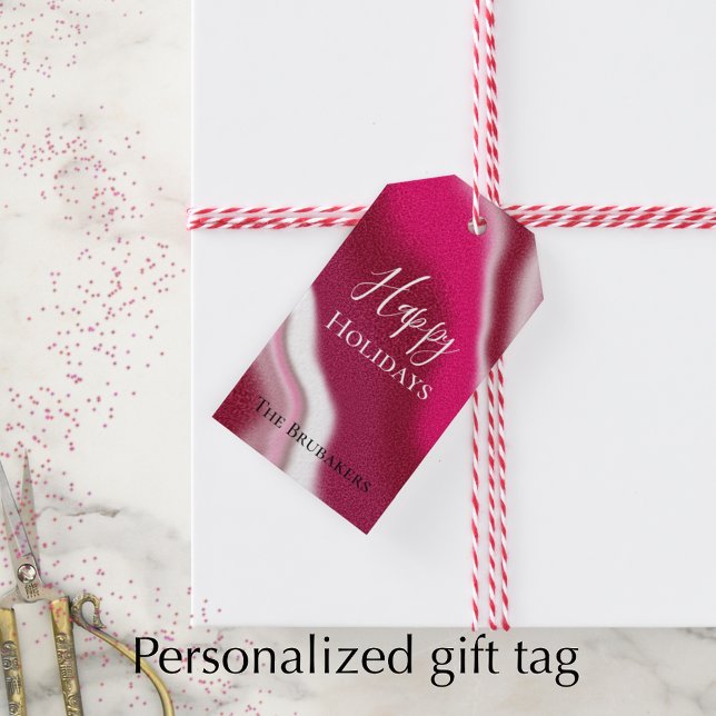 Personlig rödpipskalas unik glädje God Jul Presentetikett (Personalize this unique groovy red and white swirl Christmas holiday gift tag. 
)