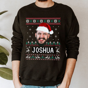 Personlig rolig ansiktsfoto med Santa hatt ful Lång Ärmad Tröja