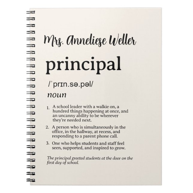 Personlig Rolig Definition för Principals Anteckningsbok (Framsidan)