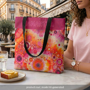 Personlig Rolig Orange Hot Pink Batik Art Mönster Tygkasse