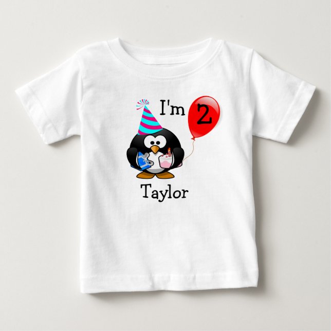 Personlig Rolig Rolig 2-års Födelsedagsfest Pingvi T-shirt (Framsida)