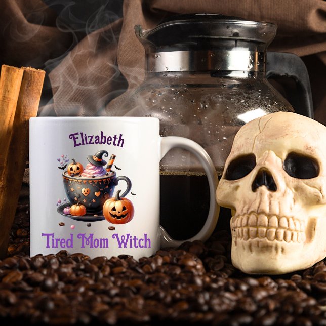 Personlig Rolig Trött Mamma Häxa Söt Halloween Kaffemugg (Skapare uppladdad)