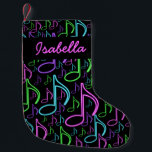 Personlig Roligt Bright Neon Music Note Collage Liten Julstrumpa<br><div class="desc">Den här coolan och roligten har en skarp blandning av åtta anteckningar,  i en mängd olika storlekar och nyare färger,  på en svart bakgrund. Anpassa till namn efter ditt val. Bakgrunden kan ändras till den färg du väljer. Klicka bara på knappen "Anpassa".</div>