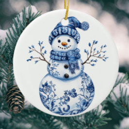 Personlig Roligt Chinoiserie Blue White Snögubbe Julgransprydnad Keramik