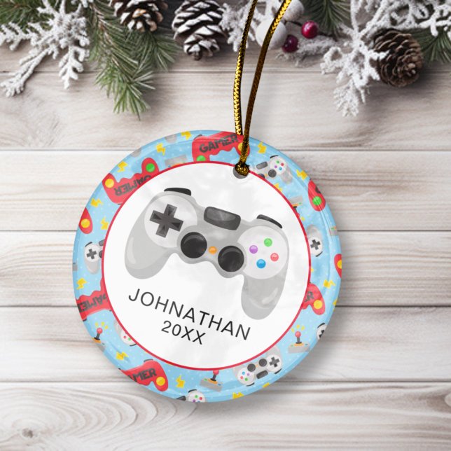Personlig Roligt Julspelen Julgransprydnad Keramik (Personalized Fun Christmas Gamer Ceramic Ornament)