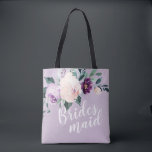 Personlig romantic lila blommigt bridesmaid tygkasse<br><div class="desc">botanisk blommigt med vattenfärg och grön i mjuk ,  persikofärgad och lila,  grönt och marin,  med bridesmaid-skript och eget namn på baksidan,  eleganten och romantiska,  underbara personliger i gåvor till bridesmaid.</div>