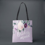 Personlig romantic lila blommigt bridesmaid tygkasse<br><div class="desc">botanisk blommigt med vattenfärg och grön i mjuk ,  persikofärgad och lila,  grönt och marin,  med bridesmaid-skript och eget namn på baksidan,  eleganten och romantiska,  underbara personliger i gåvor till bridesmaid.</div>