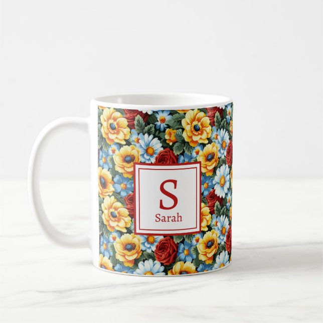 Personlig Romantic Vår Girly Flowers Kaffemugg (Vänster)