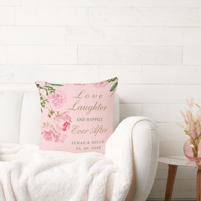Personlig Romantisk Rosa Pion Blommig Bröllop Kudde (Soffa)