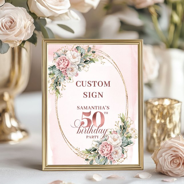 Personlig Romantisk Roséguld 50-årsdag 8x10 Poster (Personalized Romantic Rose Gold 50th Birthday 8x10 Sign)