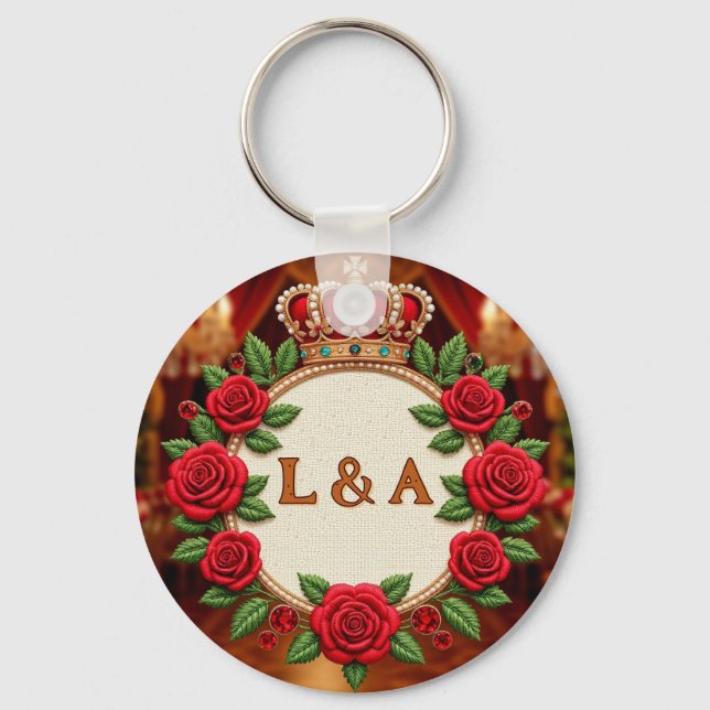🌹 Personlig Ros Monogram Initial Dekoration för K Nyckelring (Framsida)