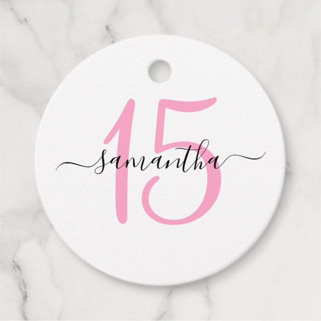 Personlig rosa 15-årsdag gåvor etiketter (Framsida)