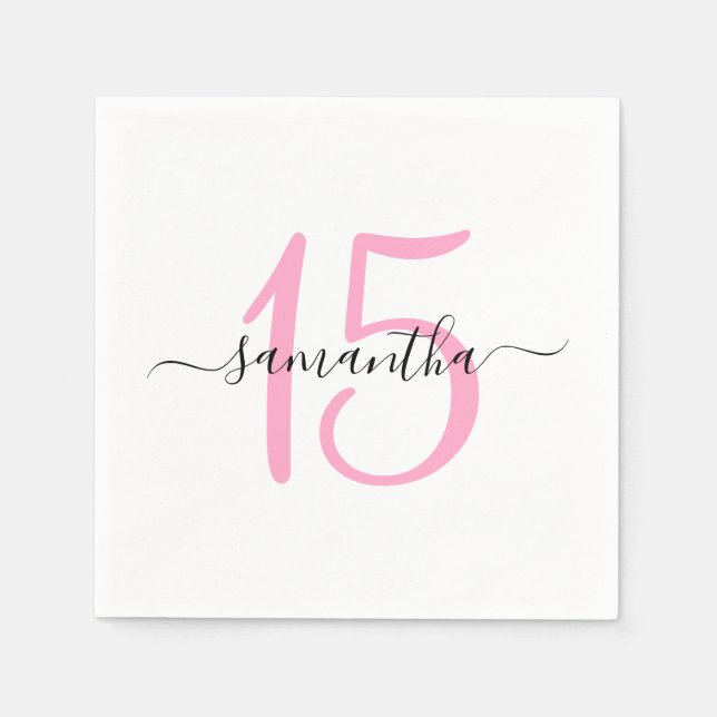 Personlig rosa 15-årsdag pappersservett (Framsidan)