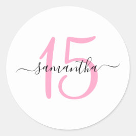 Personlig rosa 15-årsdag runt klistermärke
