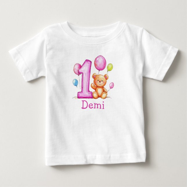 Personlig rosa 1-årsdag för flickor t shirt (Framsida)